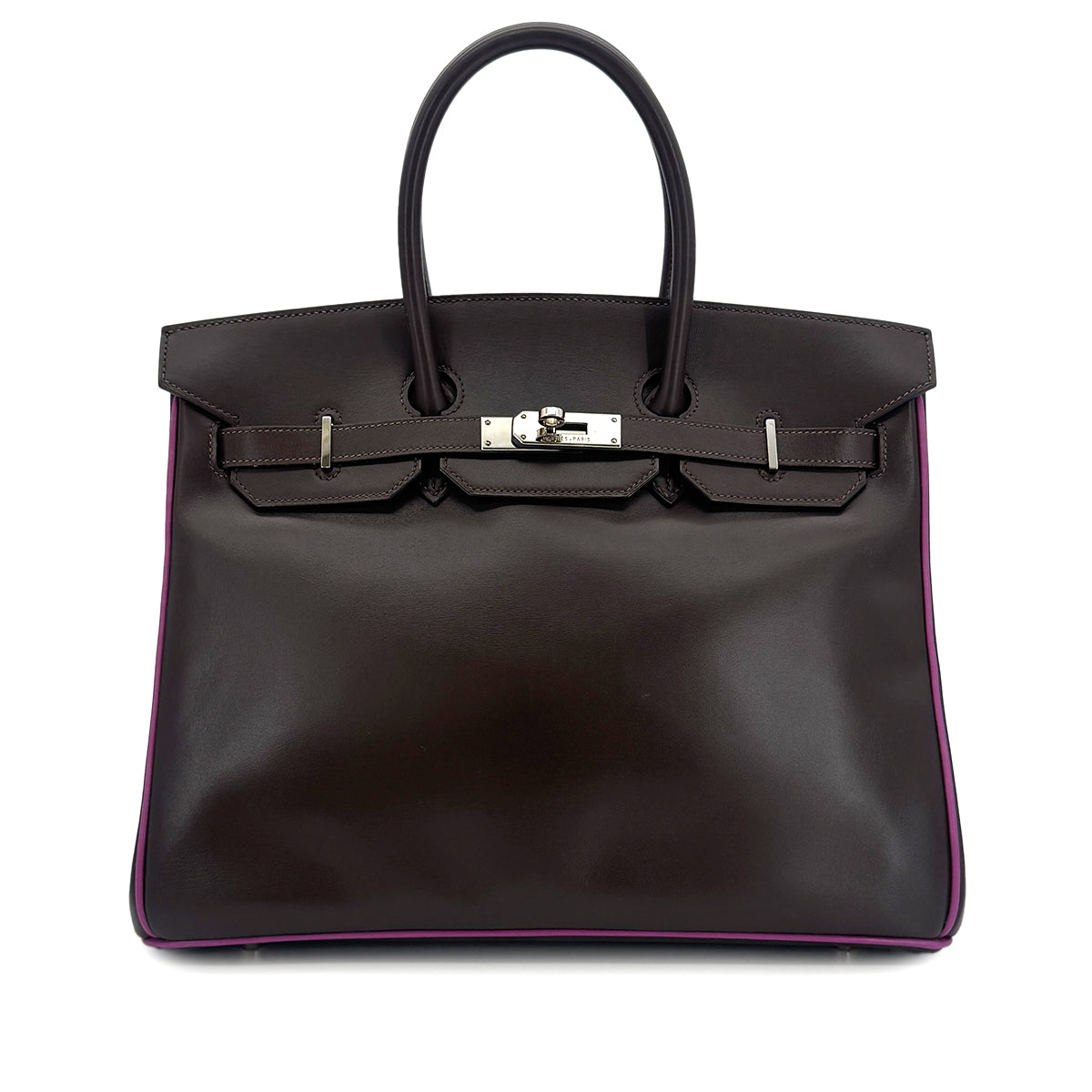 HERMES BIRKIN 35 CHOCOLAT CYCLAMEN BOXCALF HAND BAG □J SHW 90300560