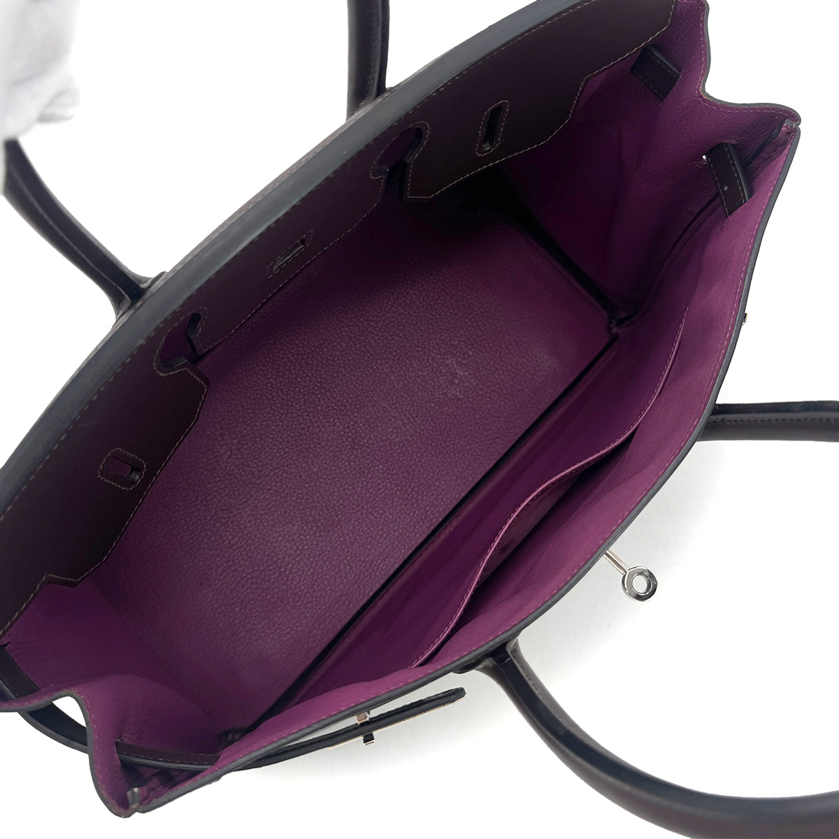 HERMES BIRKIN 35 CHOCOLAT CYCLAMEN BOXCALF HAND BAG □J SHW 90300560