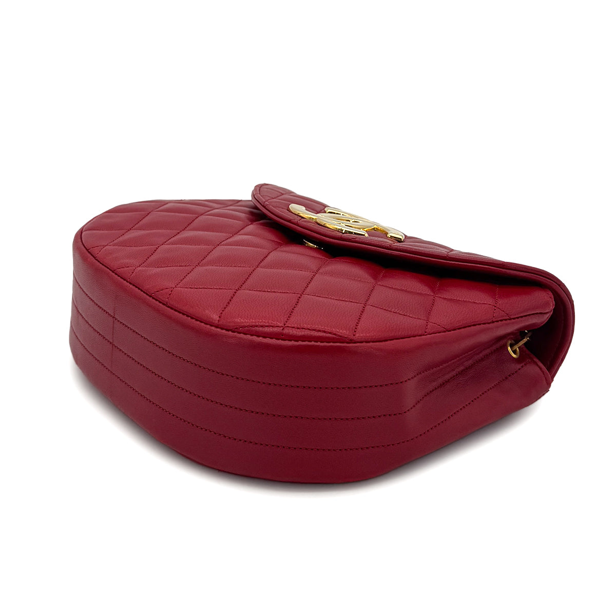 CHANEL VINTAGE BIG COCO HALF MOON CHAIN SHOULDER BAG RED LAMB SKIN 90300573