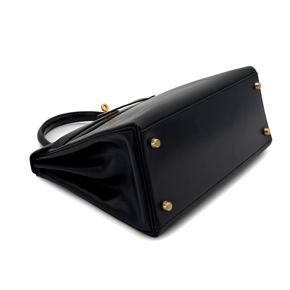 HERMES KELLY 28 RETOURNE BLACK BOX CALF HAND BAG 〇W GHW 90300594