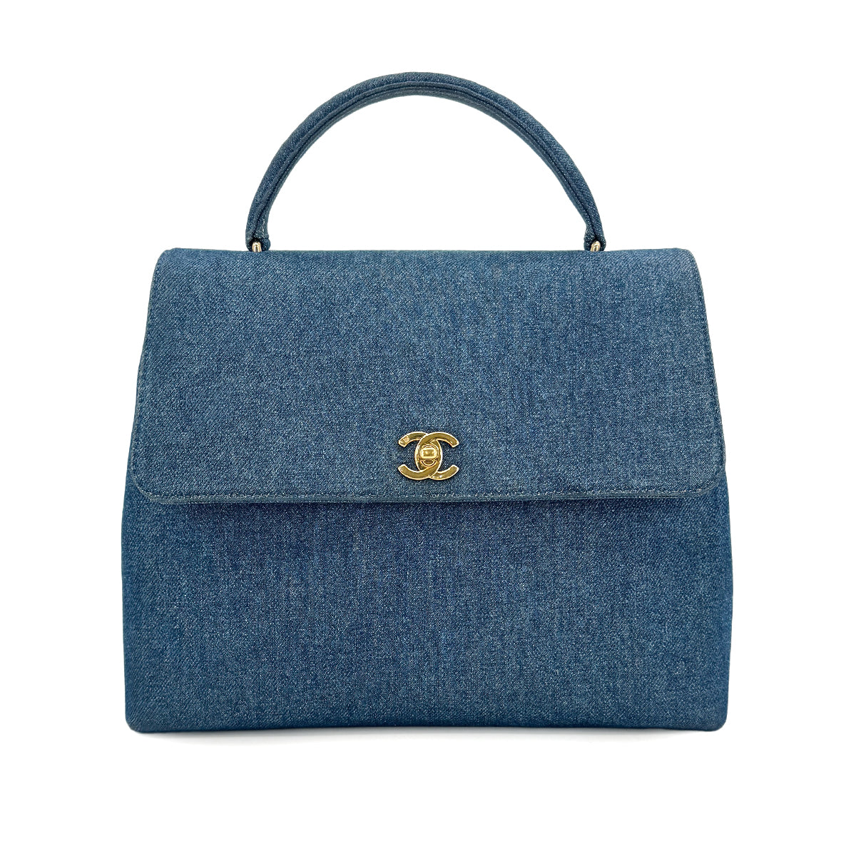 CHANEL VINTAGE KELLY TURN LOCK HAND BAG BLUE DENIM CANVAS 90300602