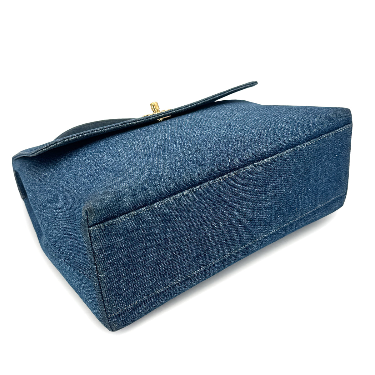 CHANEL VINTAGE KELLY TURN LOCK HAND BAG BLUE DENIM CANVAS 90300602