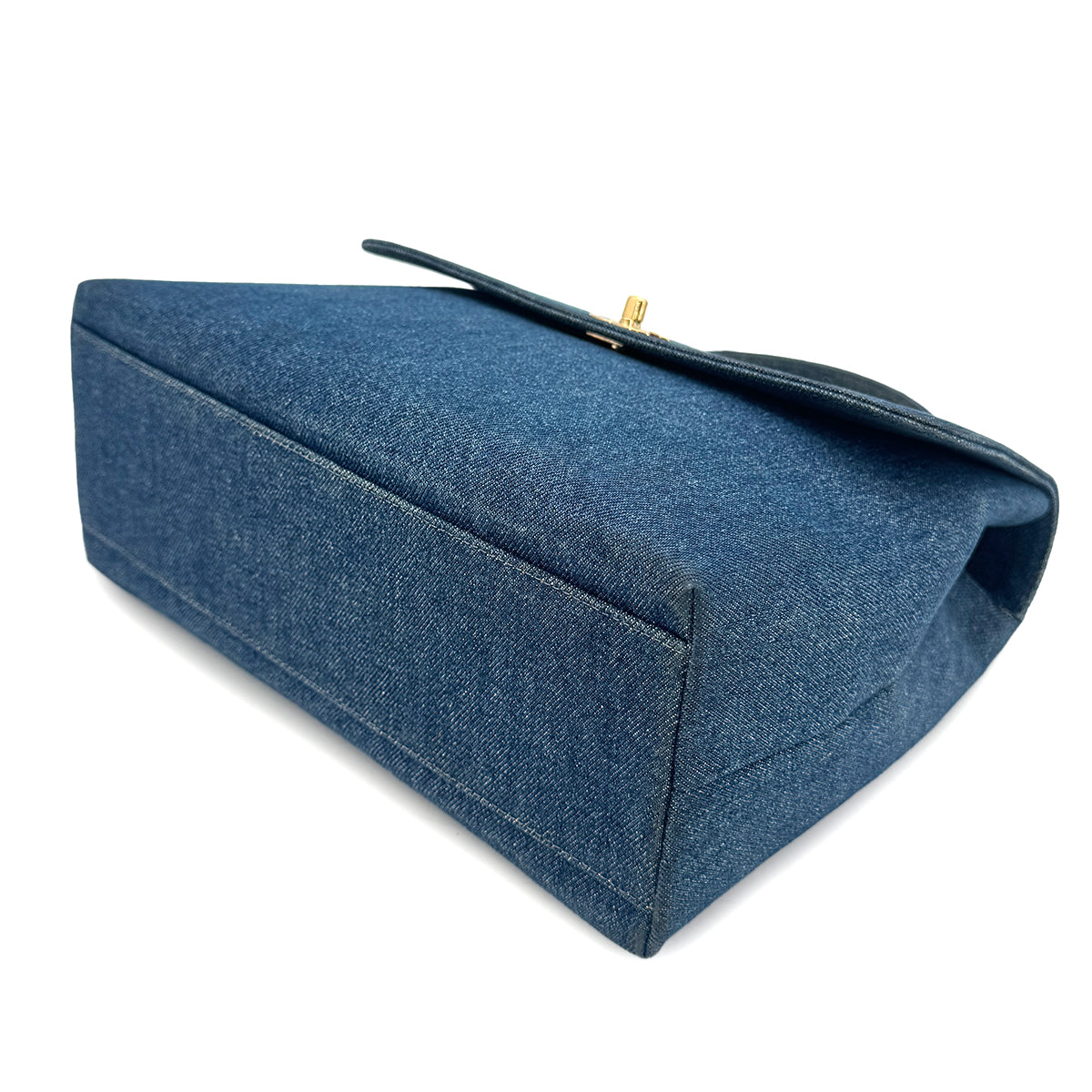 CHANEL VINTAGE KELLY TURN LOCK HAND BAG BLUE DENIM CANVAS 90300602