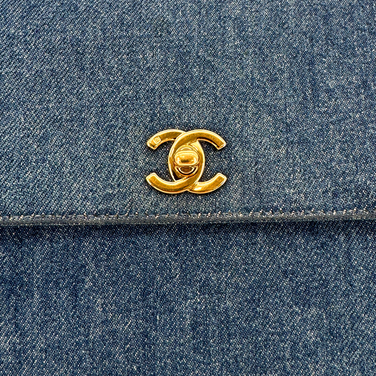 CHANEL VINTAGE KELLY TURN LOCK HAND BAG BLUE DENIM CANVAS 90300602