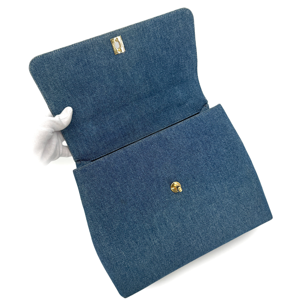 CHANEL VINTAGE KELLY TURN LOCK HAND BAG BLUE DENIM CANVAS 90300602