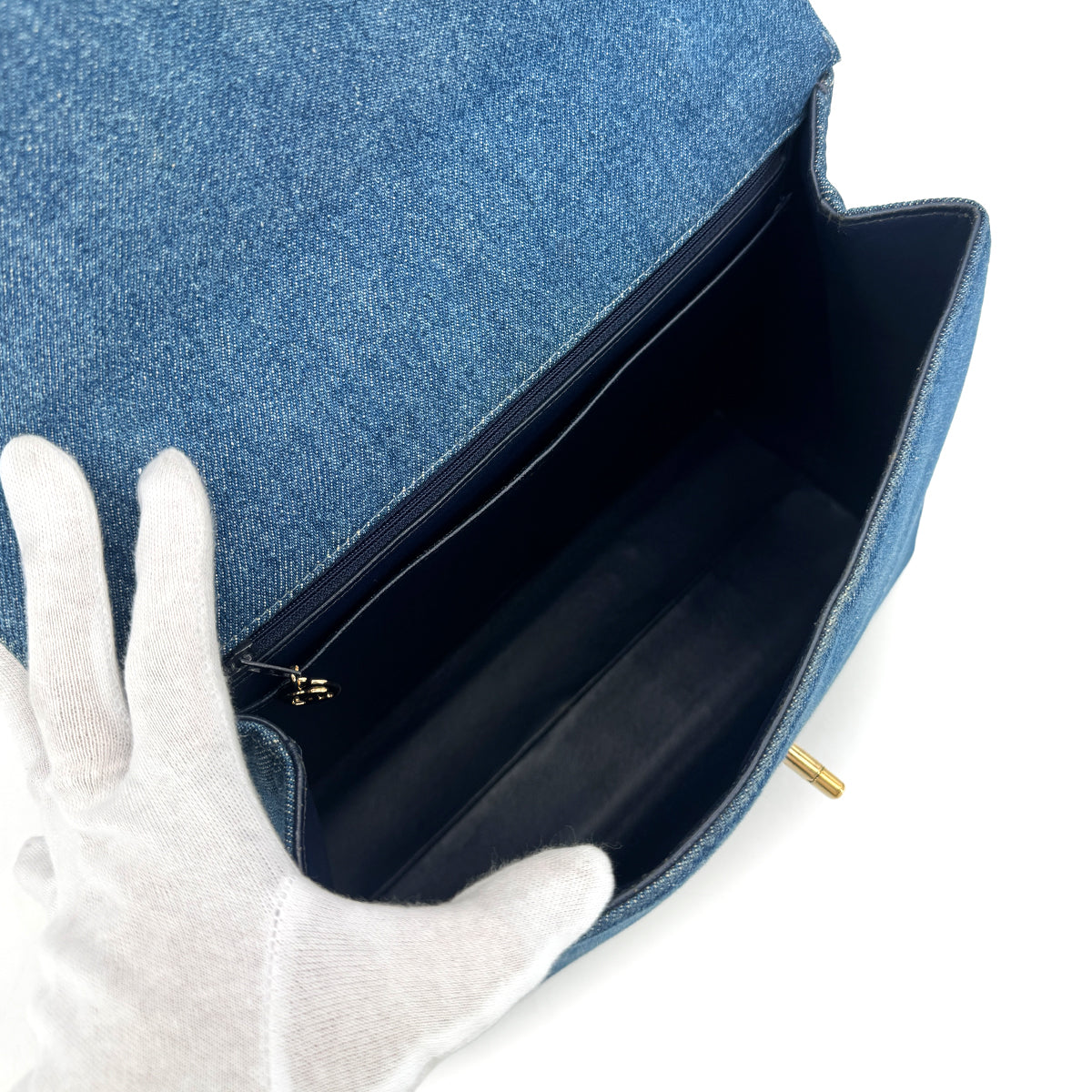 CHANEL VINTAGE KELLY TURN LOCK HAND BAG BLUE DENIM CANVAS 90300602