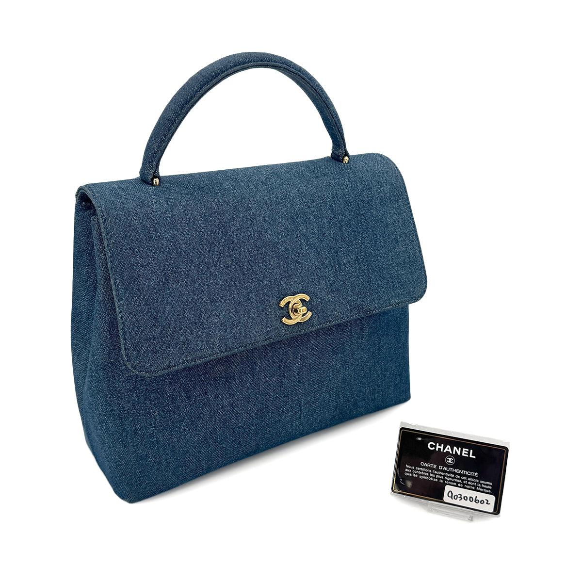 CHANEL VINTAGE KELLY TURN LOCK HAND BAG BLUE DENIM CANVAS 90300602