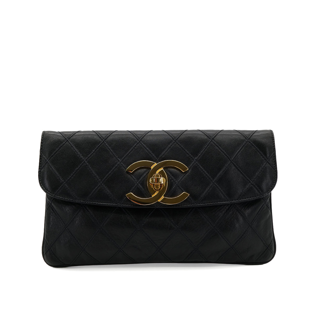 CHANEL VINTAGE BICOLORE CLUTCH BAG BLACK LEATHER 90300850