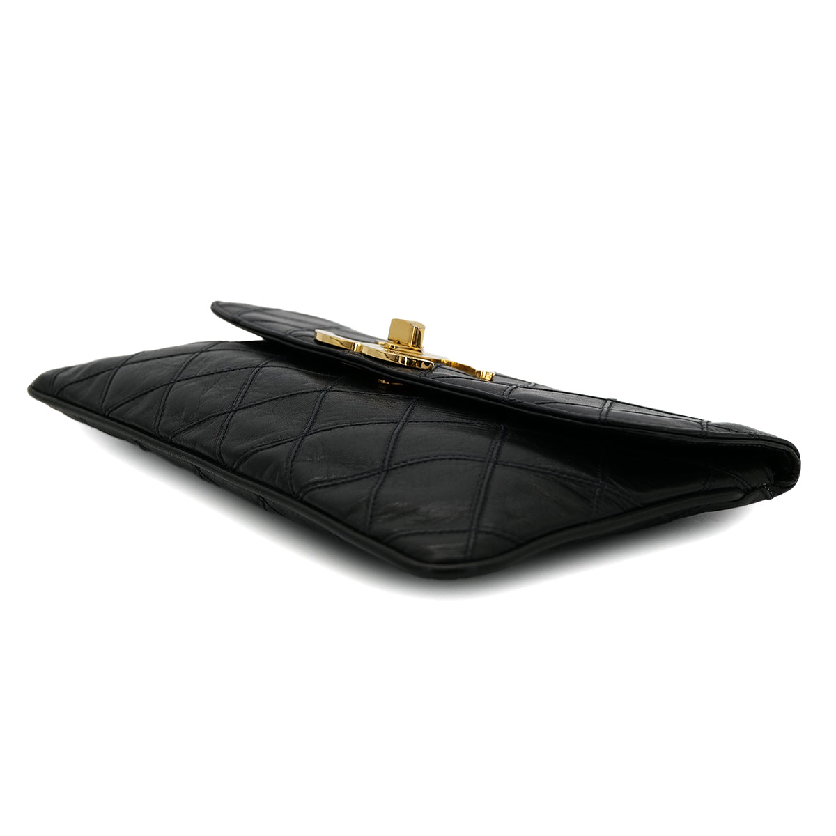 CHANEL VINTAGE BICOLORE CLUTCH BAG BLACK LEATHER 90300850