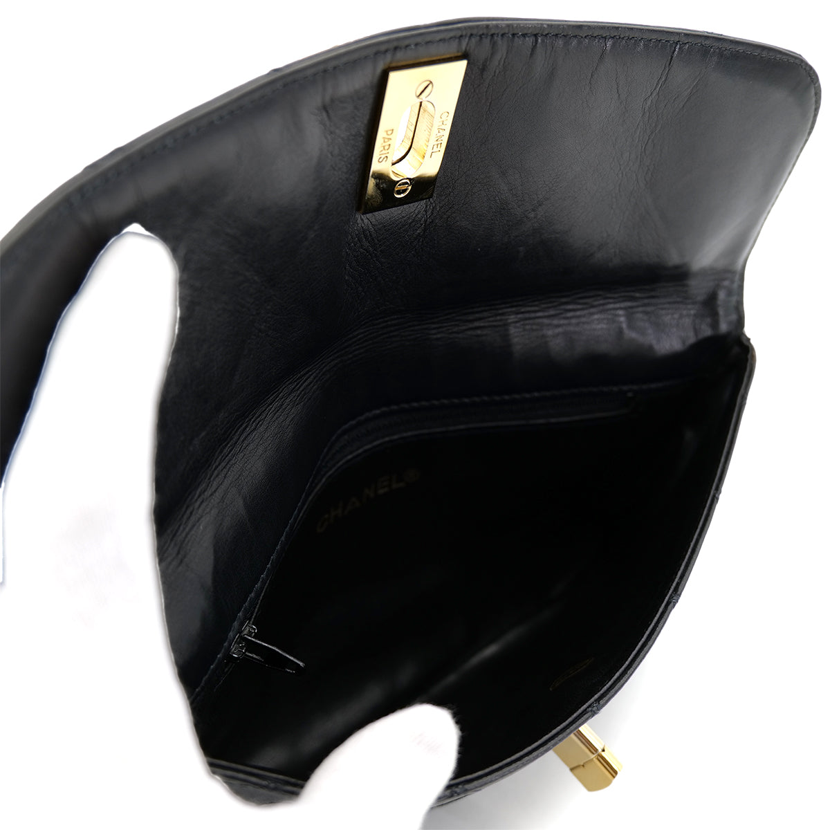 CHANEL VINTAGE BICOLORE CLUTCH BAG BLACK LEATHER 90300850