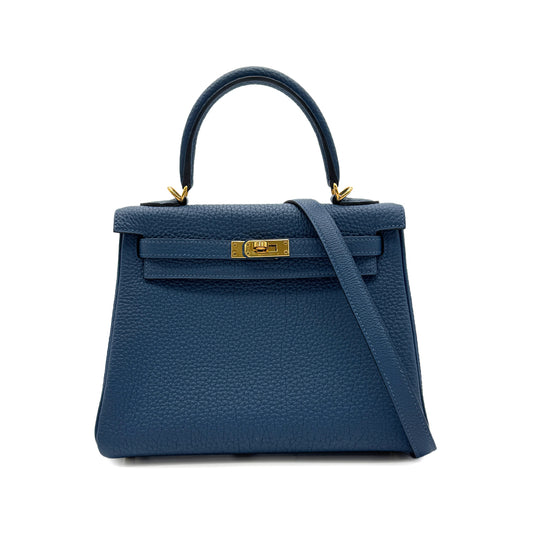 HERMES KELLY 25 RETOURNE DEEP BLUE TOGO HAND SHOULDER BAG D GHW 90300860