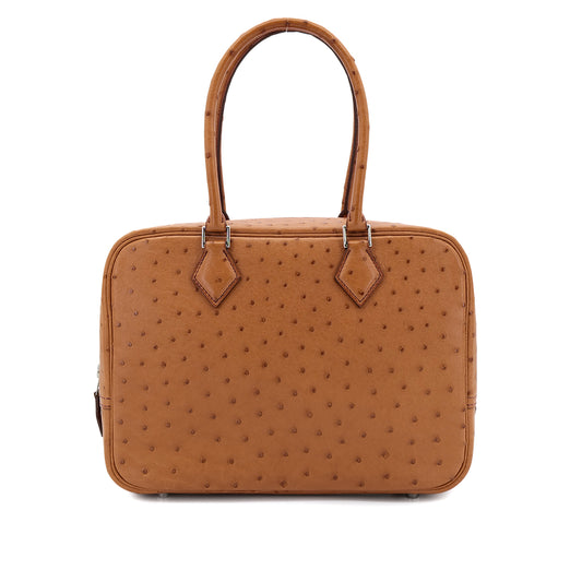 HERMES PLUME 28 CHESTNUT OSTRICH HAND BAG □L SHW 90300864