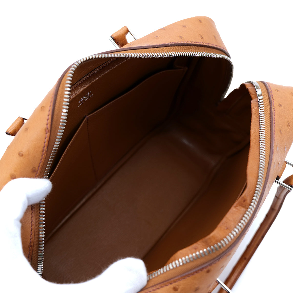 HERMES PLUME 28 CHESTNUT OSTRICH HAND BAG □L SHW 90300864