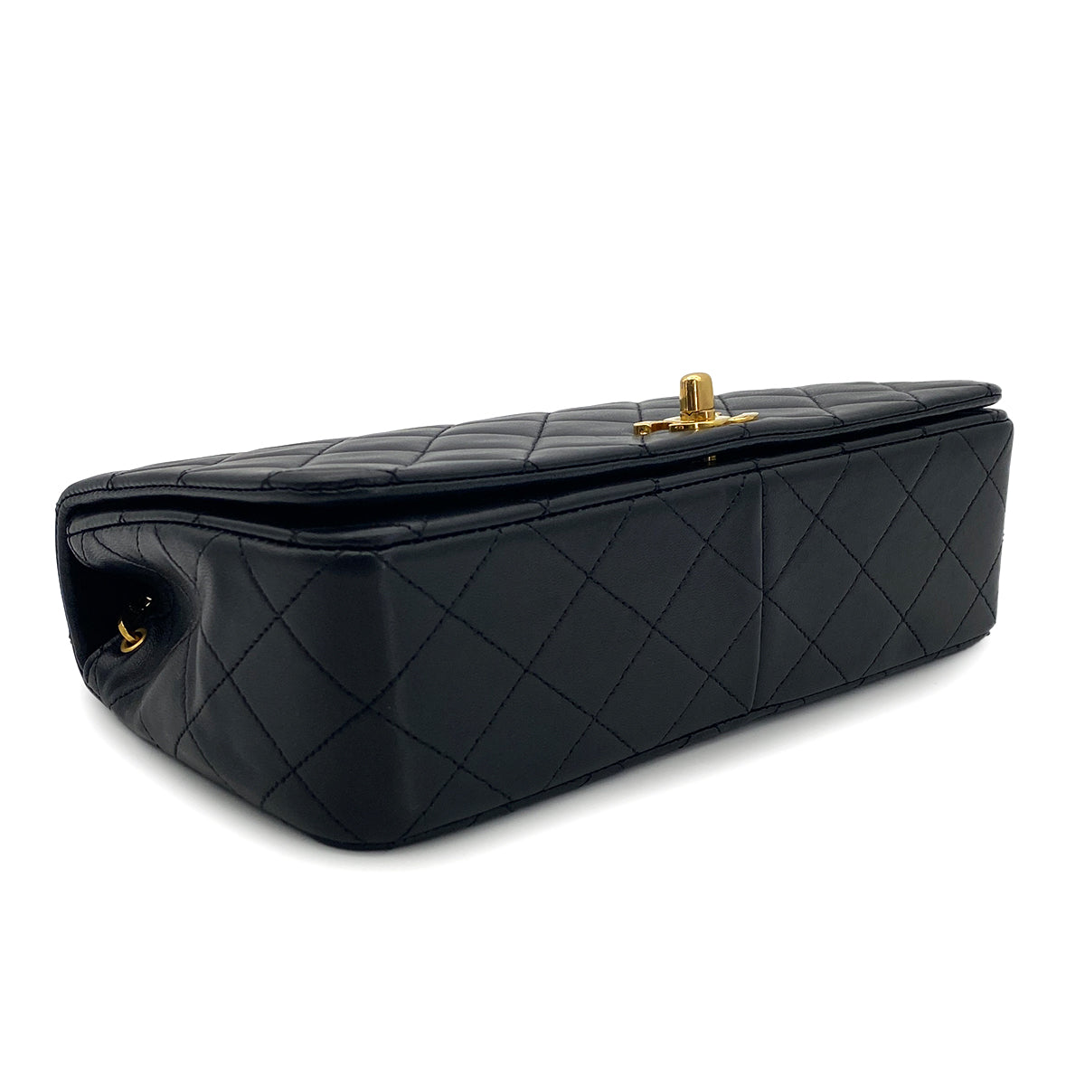 CHANEL VINTAGE FULL FLAP CHAIN SHOULDER BAG BLACK LAMB SKIN 90301010