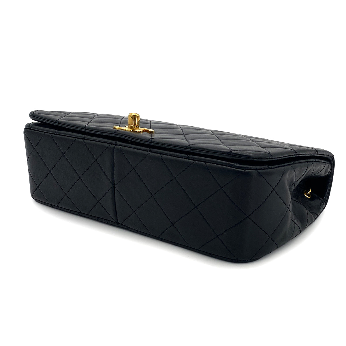 CHANEL VINTAGE FULL FLAP CHAIN SHOULDER BAG BLACK LAMB SKIN 90301010