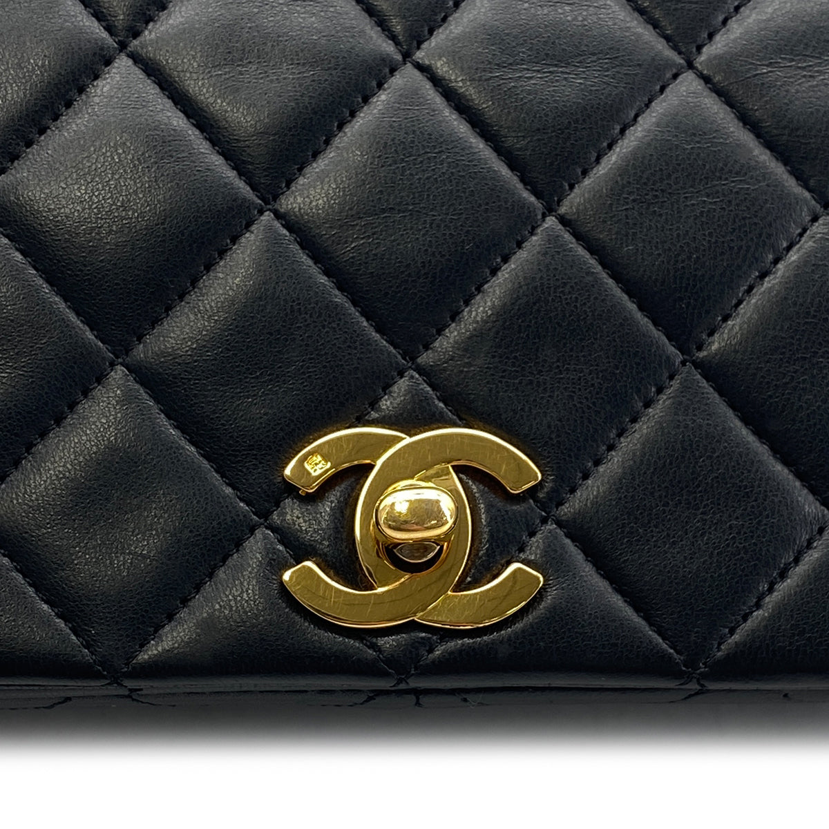 CHANEL VINTAGE FULL FLAP CHAIN SHOULDER BAG BLACK LAMB SKIN 90301010