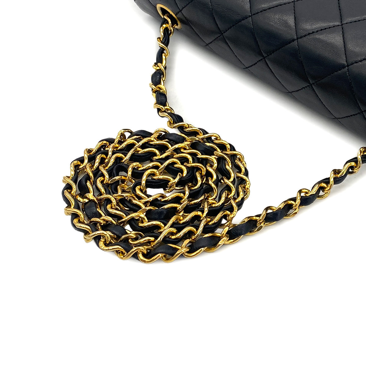 CHANEL VINTAGE FULL FLAP CHAIN SHOULDER BAG BLACK LAMB SKIN 90301010