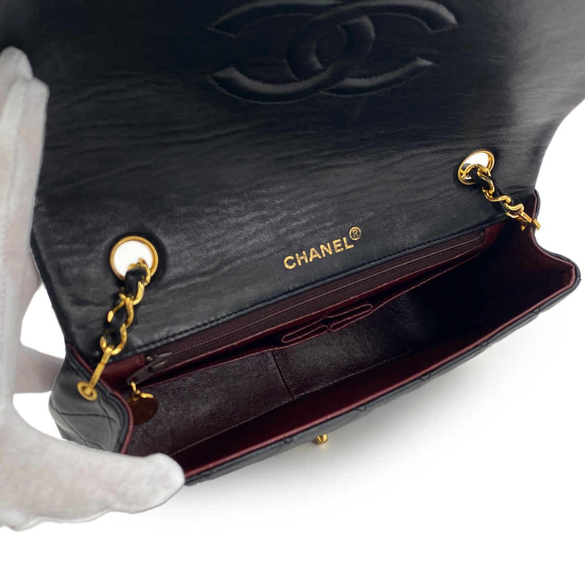 CHANEL VINTAGE FULL FLAP CHAIN SHOULDER BAG BLACK LAMB SKIN 90301010