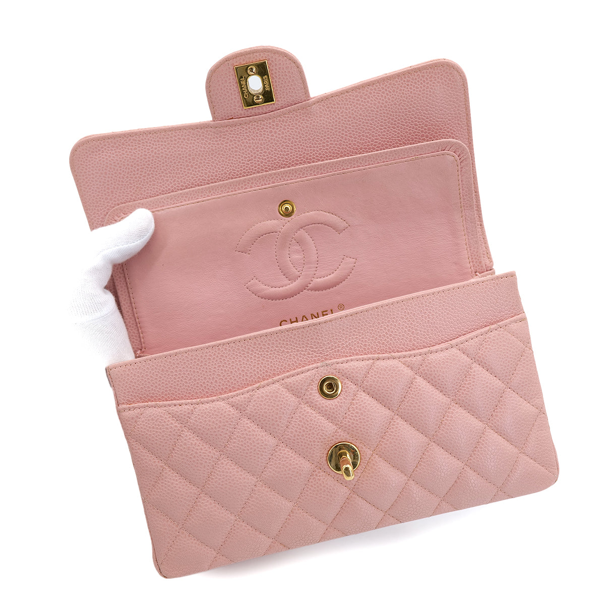 CHANEL VINTAGE CLASSIC FLAP SMALL CHAIN SHOULDER BAG PINK CAVIAR SKIN 90301012
