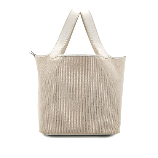 HERMES PICOTIN MM WHITE NATUREL TOILE H EVERCOLOR  HAND BAG □K SHW 90301017