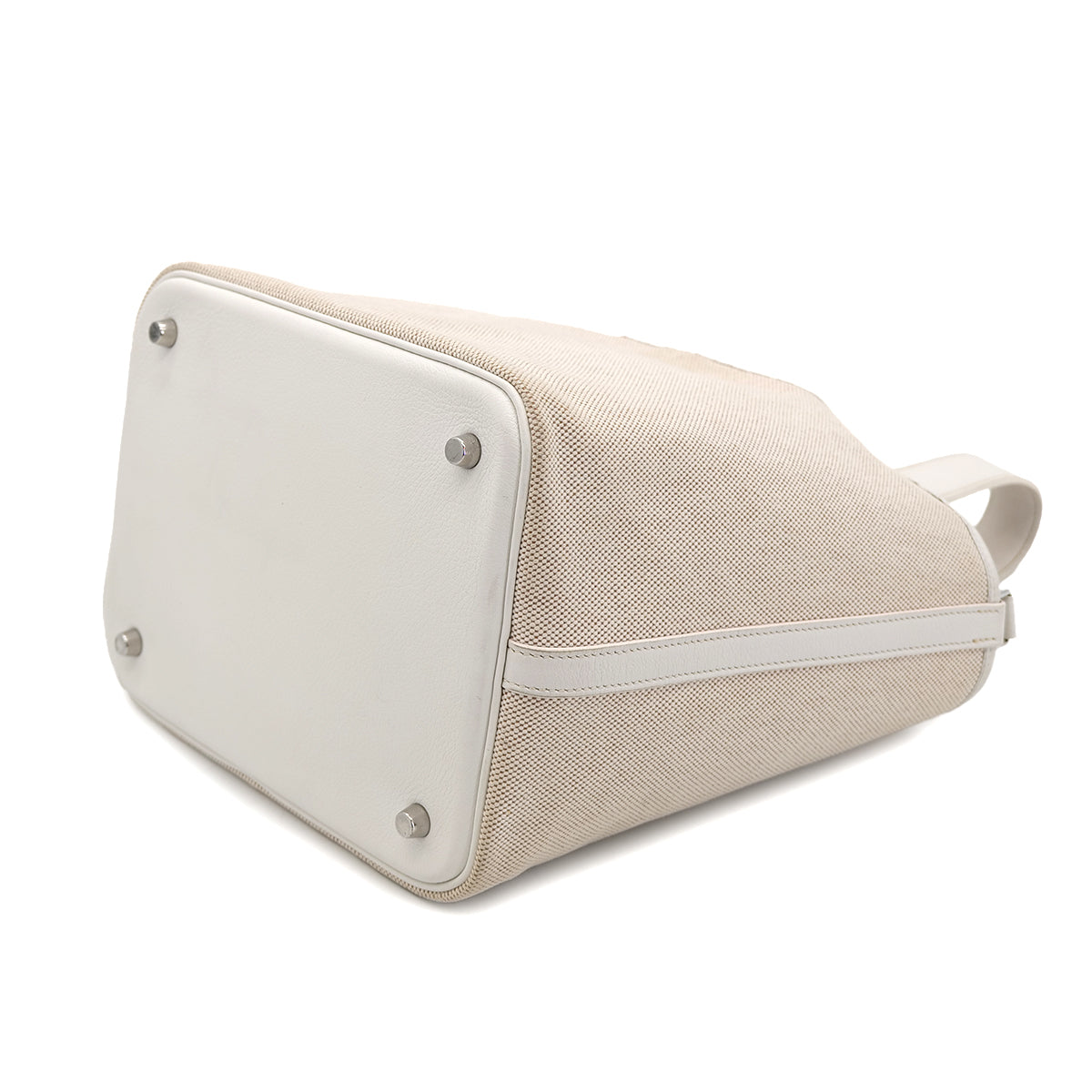 HERMES PICOTIN MM WHITE NATUREL TOILE H EVERCOLOR  HAND BAG □K SHW 90301017