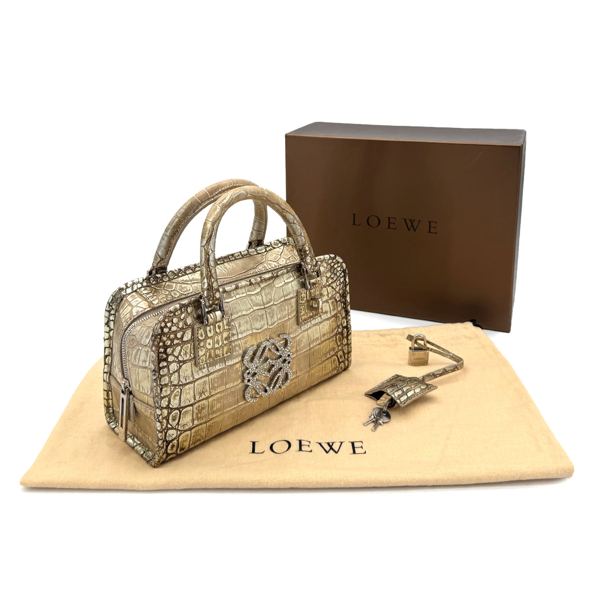 LOEWE AMAZONA MINI HAND BAG GOLD CROCODILE 90301031