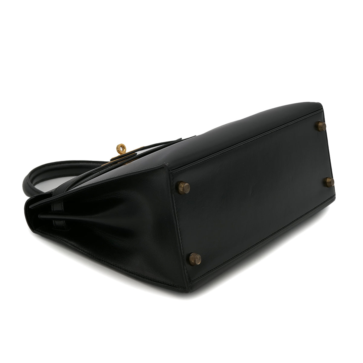 HERMES KELLY 28 SELLIER BLACK BOX CALF HAND SHOULDER BAG 〇U GHW 90301088