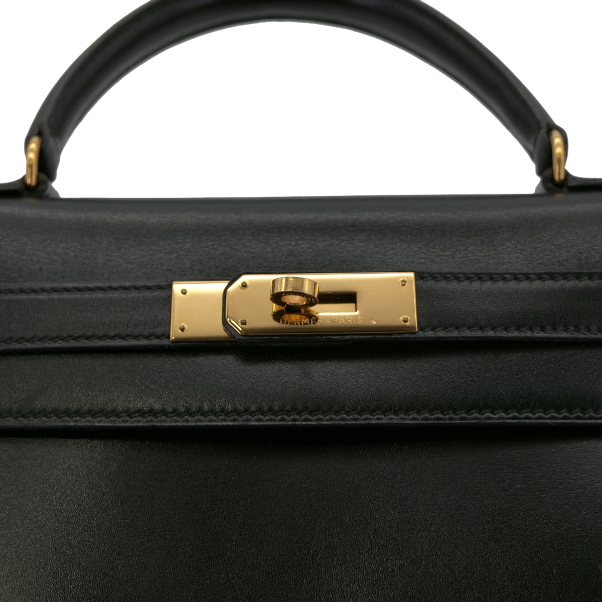 HERMES KELLY 28 SELLIER BLACK BOX CALF HAND SHOULDER BAG 〇U GHW 90301088