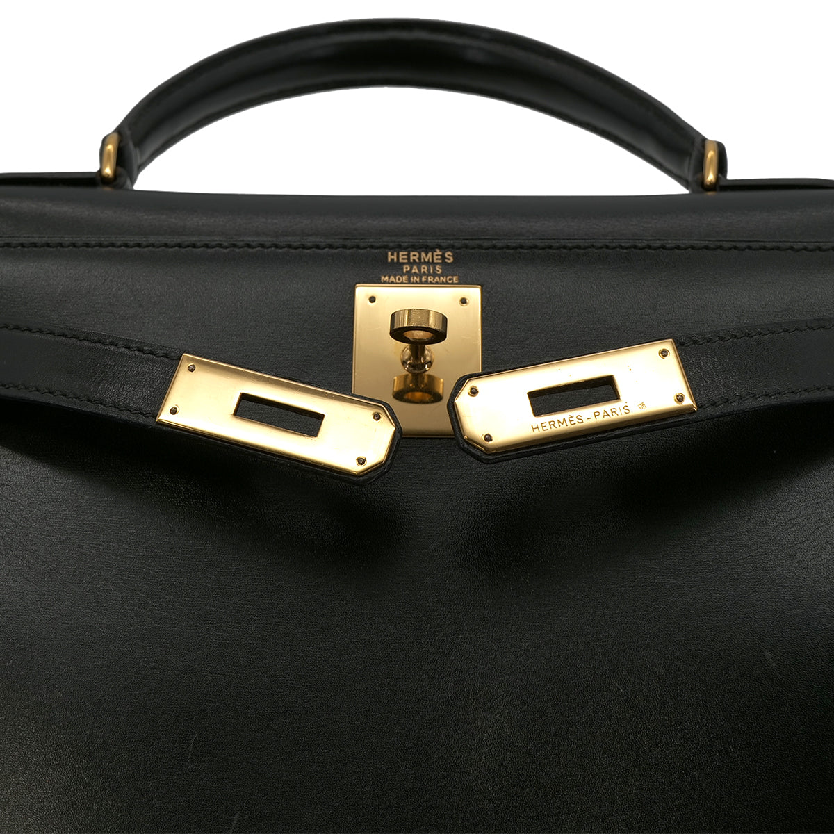 HERMES KELLY 28 SELLIER BLACK BOX CALF HAND SHOULDER BAG 〇U GHW 90301088