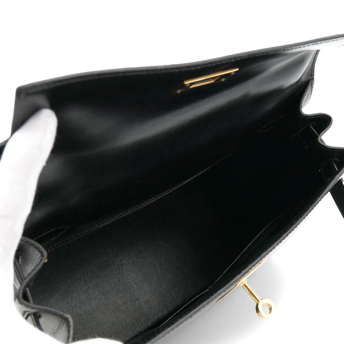 HERMES KELLY 28 SELLIER BLACK BOX CALF HAND SHOULDER BAG 〇U GHW 90301088