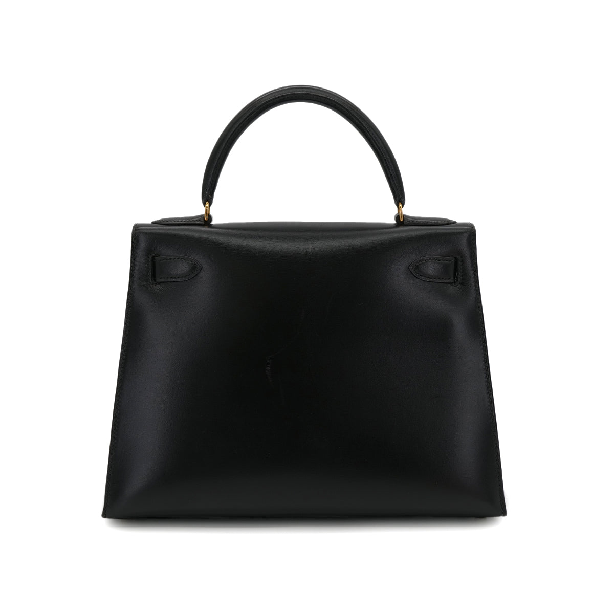 HERMES KELLY 28 SELLIER BLACK BOX CALF HAND SHOULDER BAG 〇U GHW 90301089
