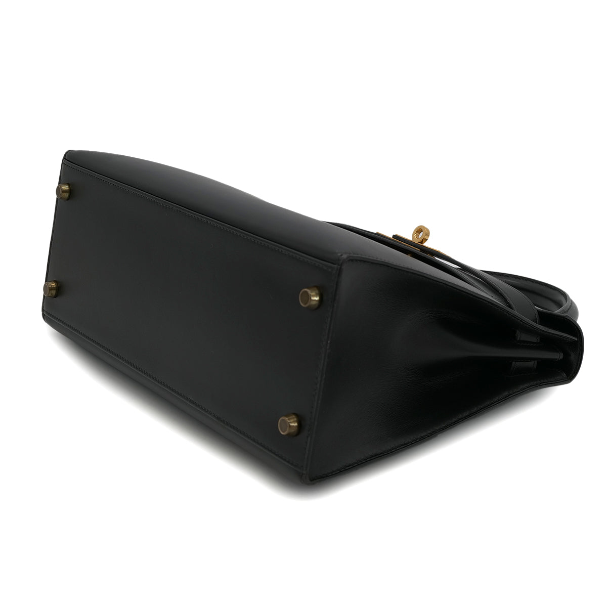 HERMES KELLY 28 SELLIER BLACK BOX CALF HAND SHOULDER BAG 〇U GHW 90301089