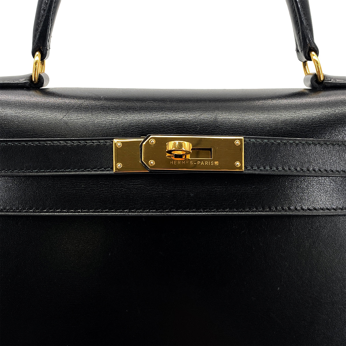 HERMES KELLY 28 SELLIER BLACK BOXCALF HAND SHOULDER BAG 〇Y GHW 90301093
