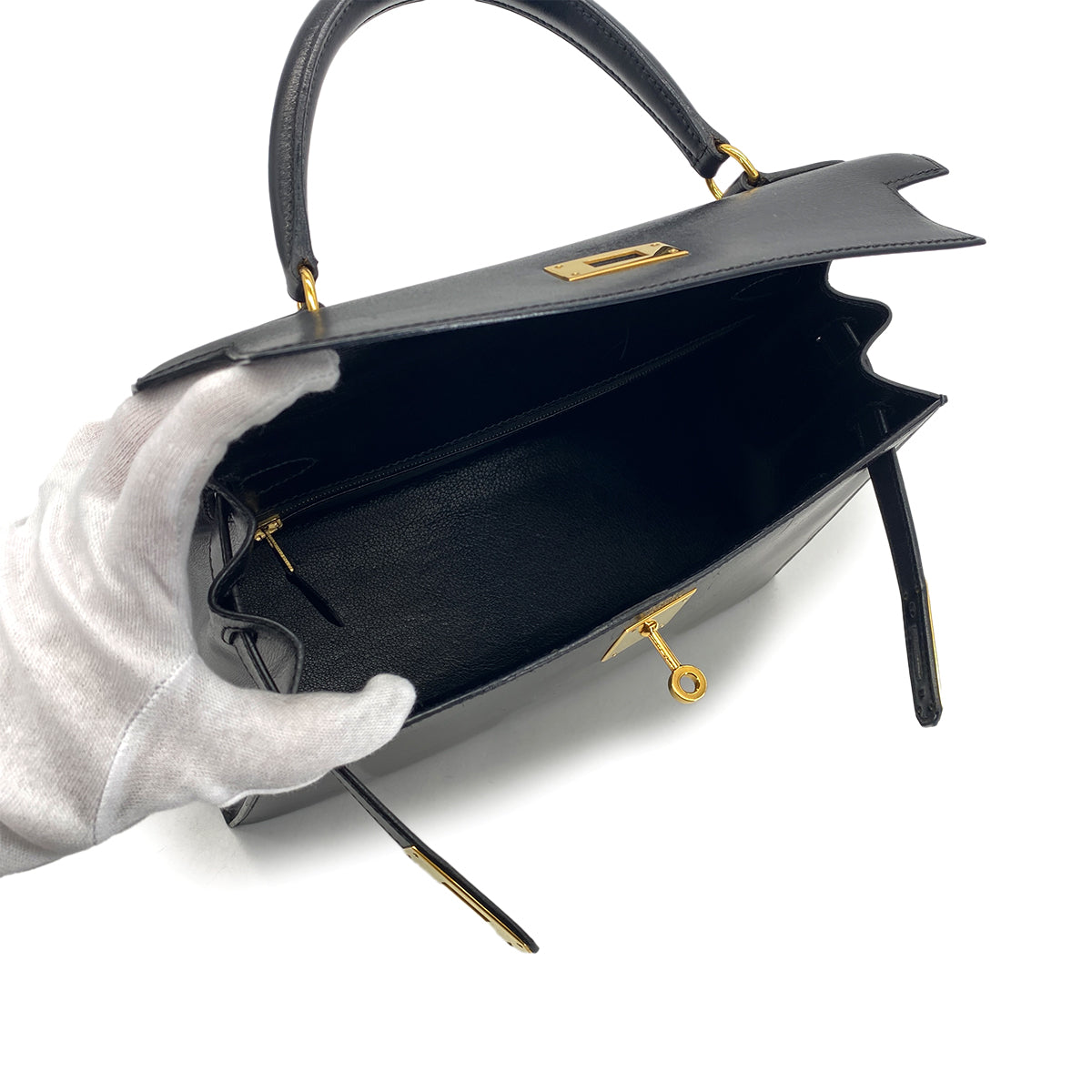 HERMES KELLY 28 SELLIER BLACK BOXCALF HAND SHOULDER BAG 〇Y GHW 90301093