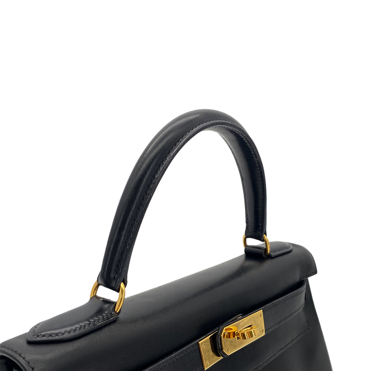 HERMES KELLY 28 RETOURNE BLACK BOX CALF HAND BAG 〇W GHW 90301095