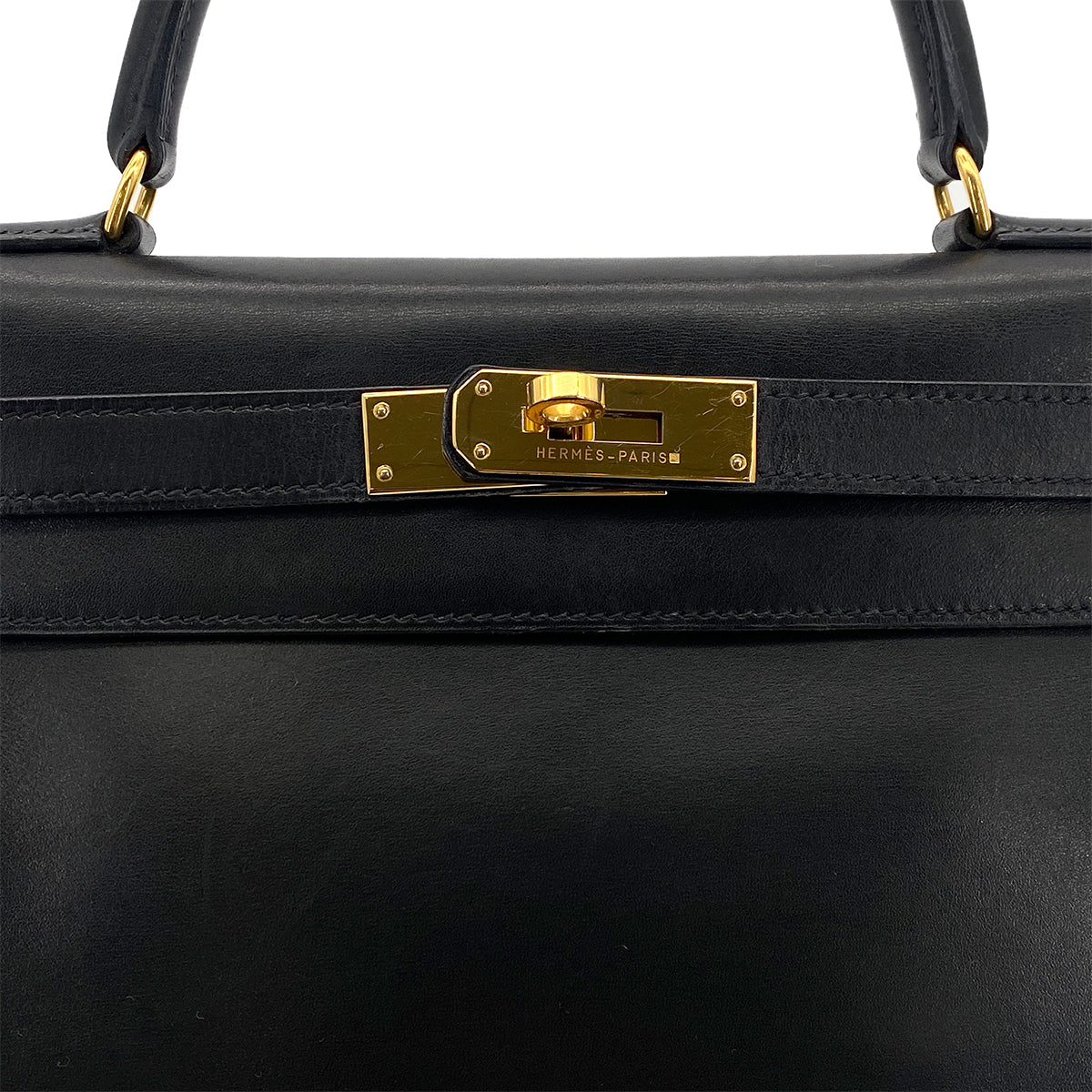 HERMES KELLY 28 RETOURNE BLACK BOX CALF HAND BAG 〇W GHW 90301095