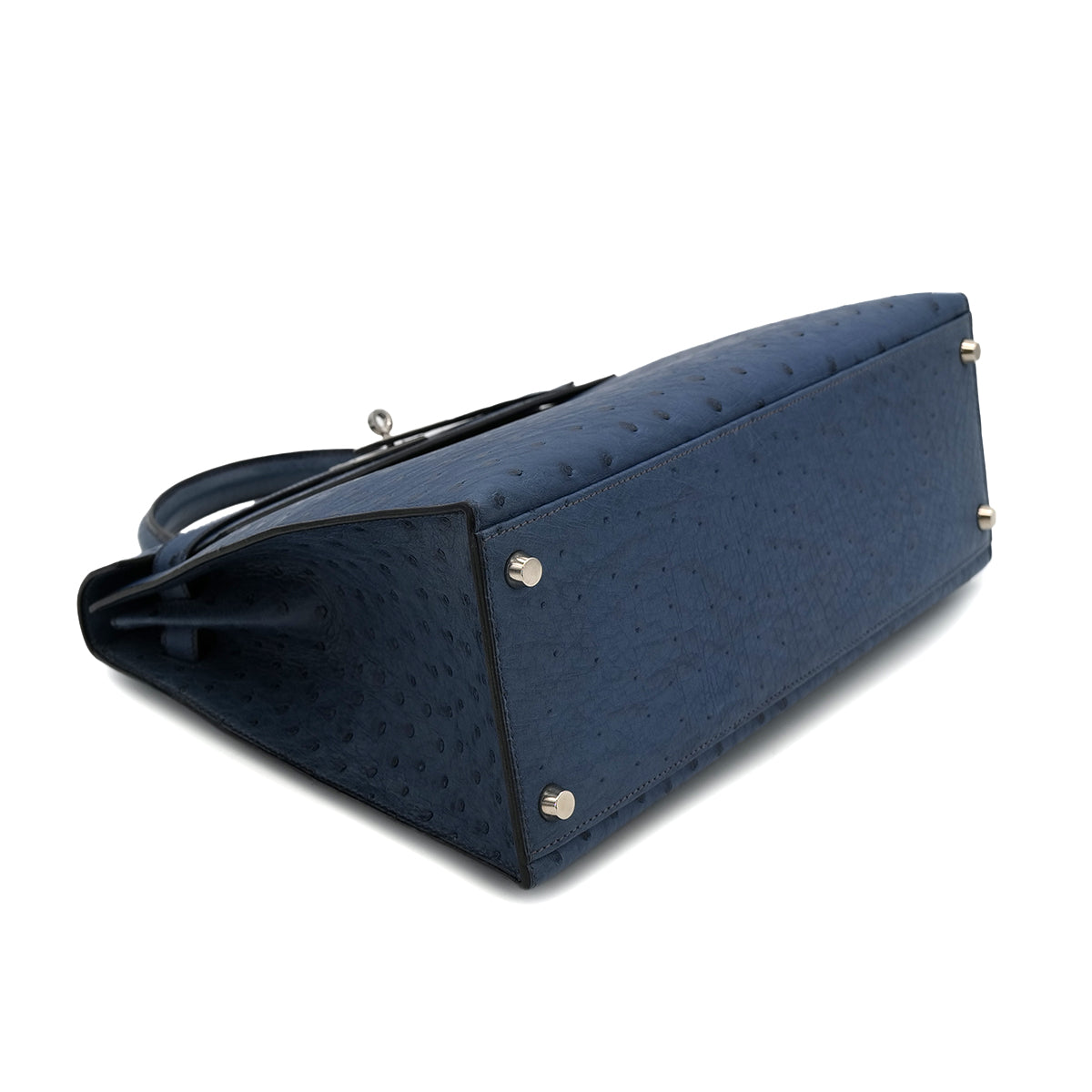 HERMES KELLY 32 SELLIER BLUE ROY OSTRICH HAND SHOULDER BAG □E SHW 90301096