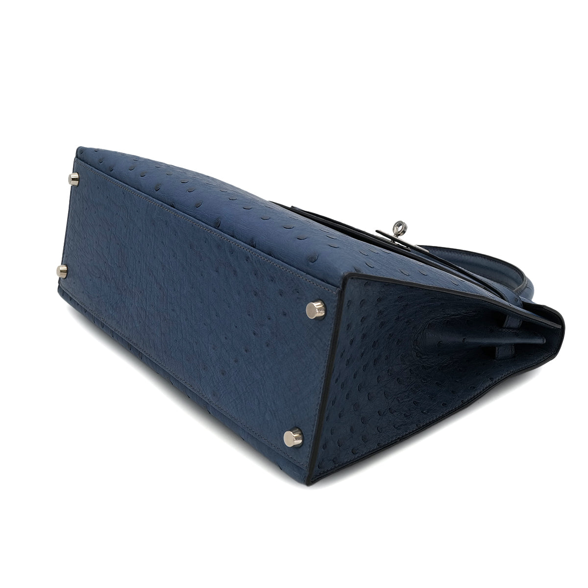 HERMES KELLY 32 SELLIER BLUE ROY OSTRICH HAND SHOULDER BAG □E SHW 90301096