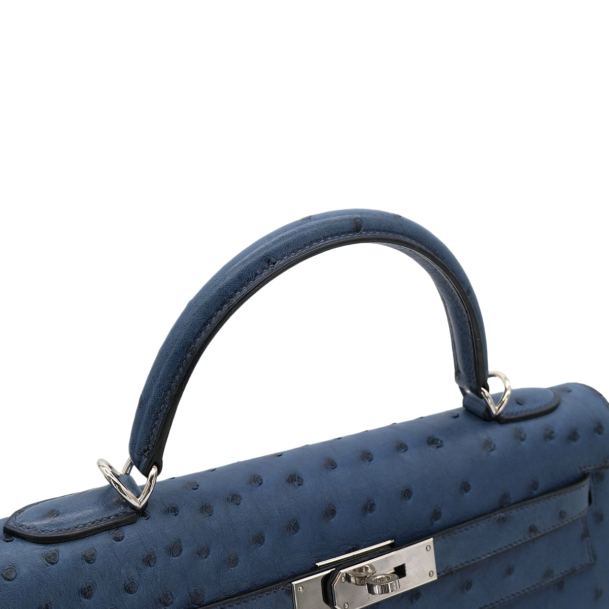 HERMES KELLY 32 SELLIER BLUE ROY OSTRICH HAND SHOULDER BAG □E SHW 90301096
