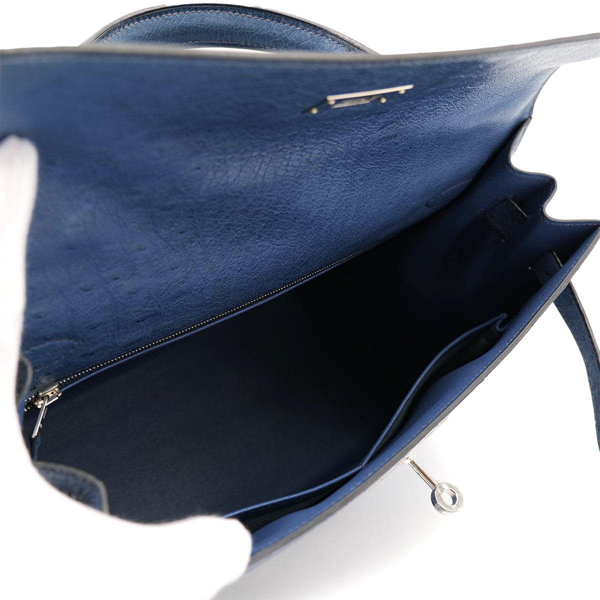 HERMES KELLY 32 SELLIER BLUE ROY OSTRICH HAND SHOULDER BAG □E SHW 90301096