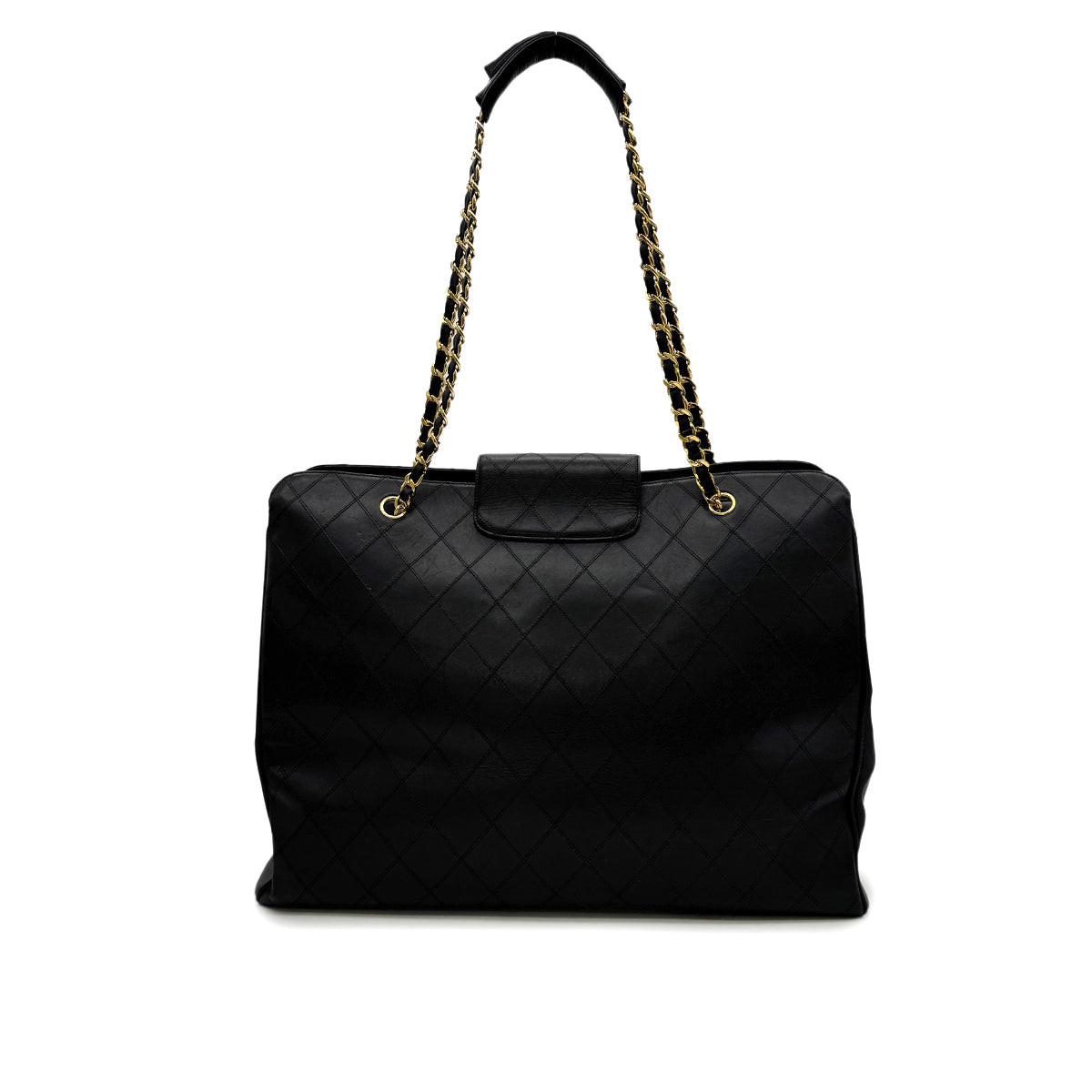 CHANEL VINTAGE SUPER MODEL BICOLORE CHAIN TOTE BAG BLACK LEATHER 90301100