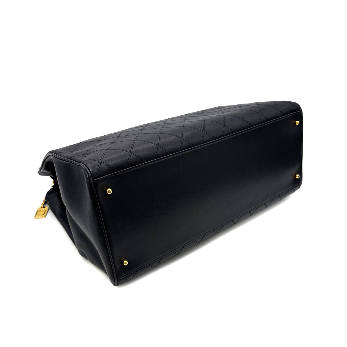 CHANEL VINTAGE SUPER MODEL BICOLORE CHAIN TOTE BAG BLACK LEATHER 90301100