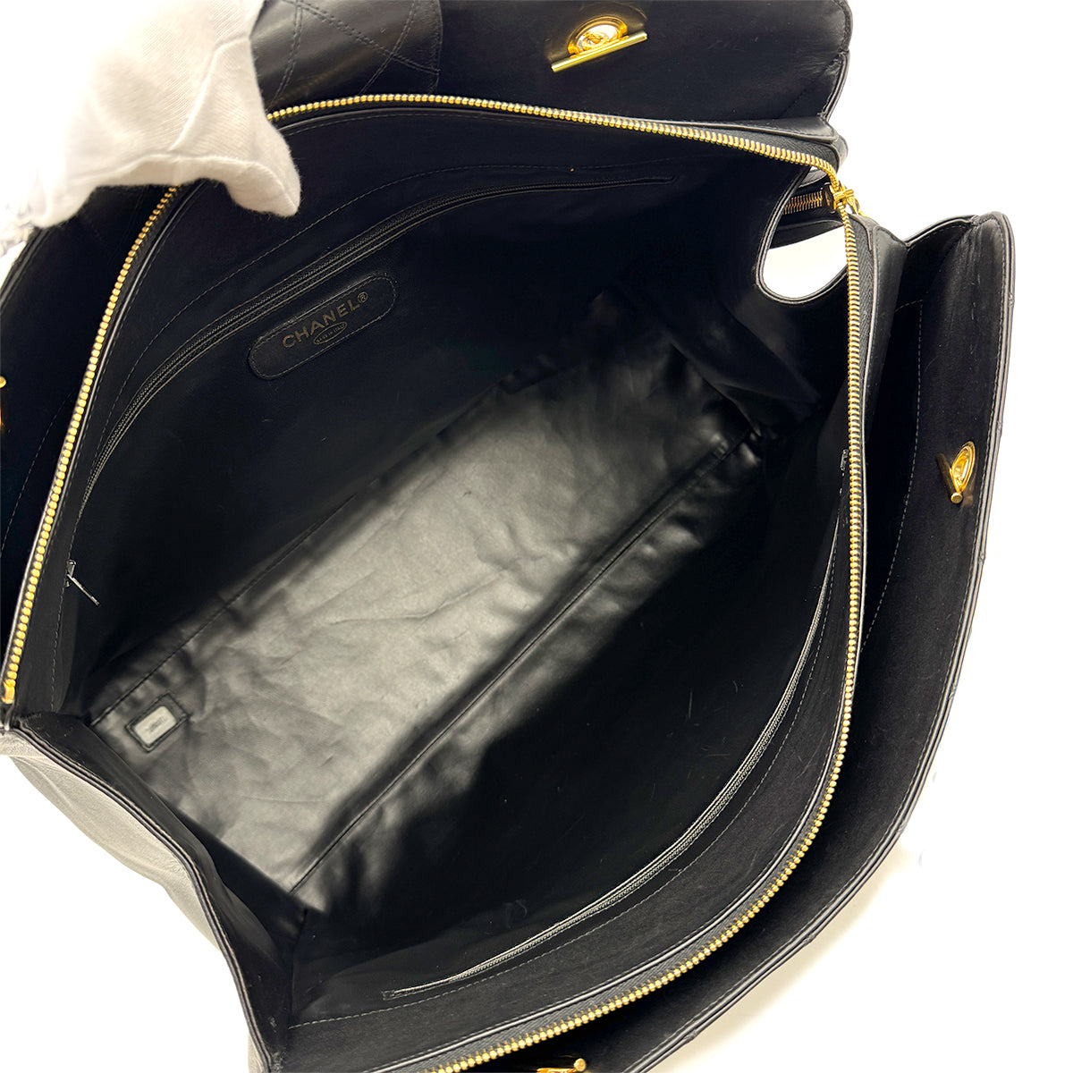 CHANEL VINTAGE SUPER MODEL BICOLORE CHAIN TOTE BAG BLACK LEATHER 90301100