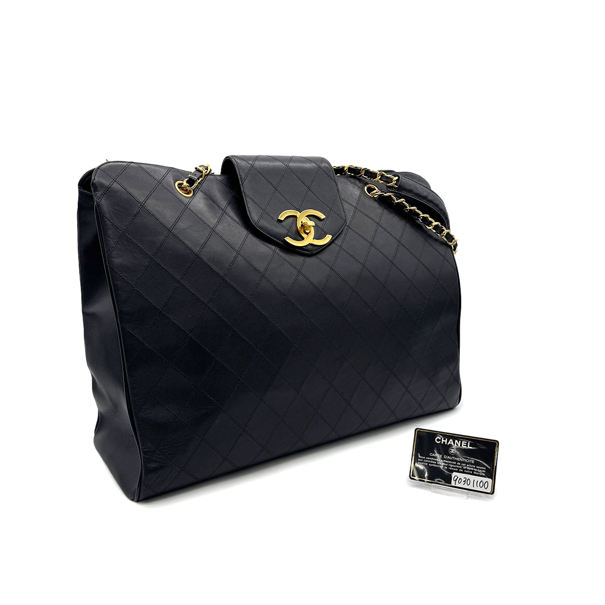 CHANEL VINTAGE SUPER MODEL BICOLORE CHAIN TOTE BAG BLACK LEATHER 90301100