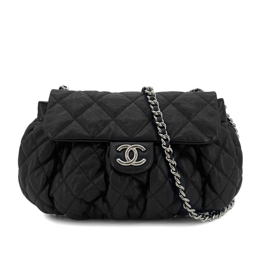 CHANEL MATELASSE CHAIN AROUND SHOULDER BAG BLACK LEATHER 90301101