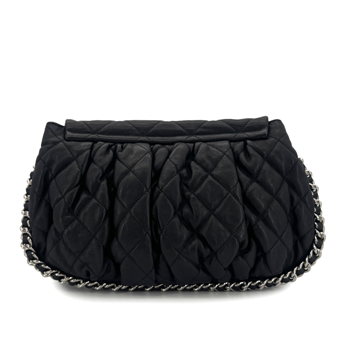 CHANEL MATELASSE CHAIN AROUND SHOULDER BAG BLACK LEATHER 90301101