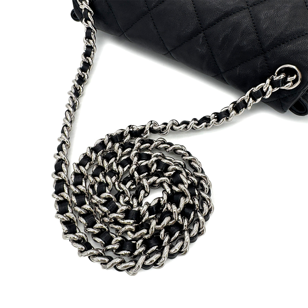 CHANEL MATELASSE CHAIN AROUND SHOULDER BAG BLACK LEATHER 90301101