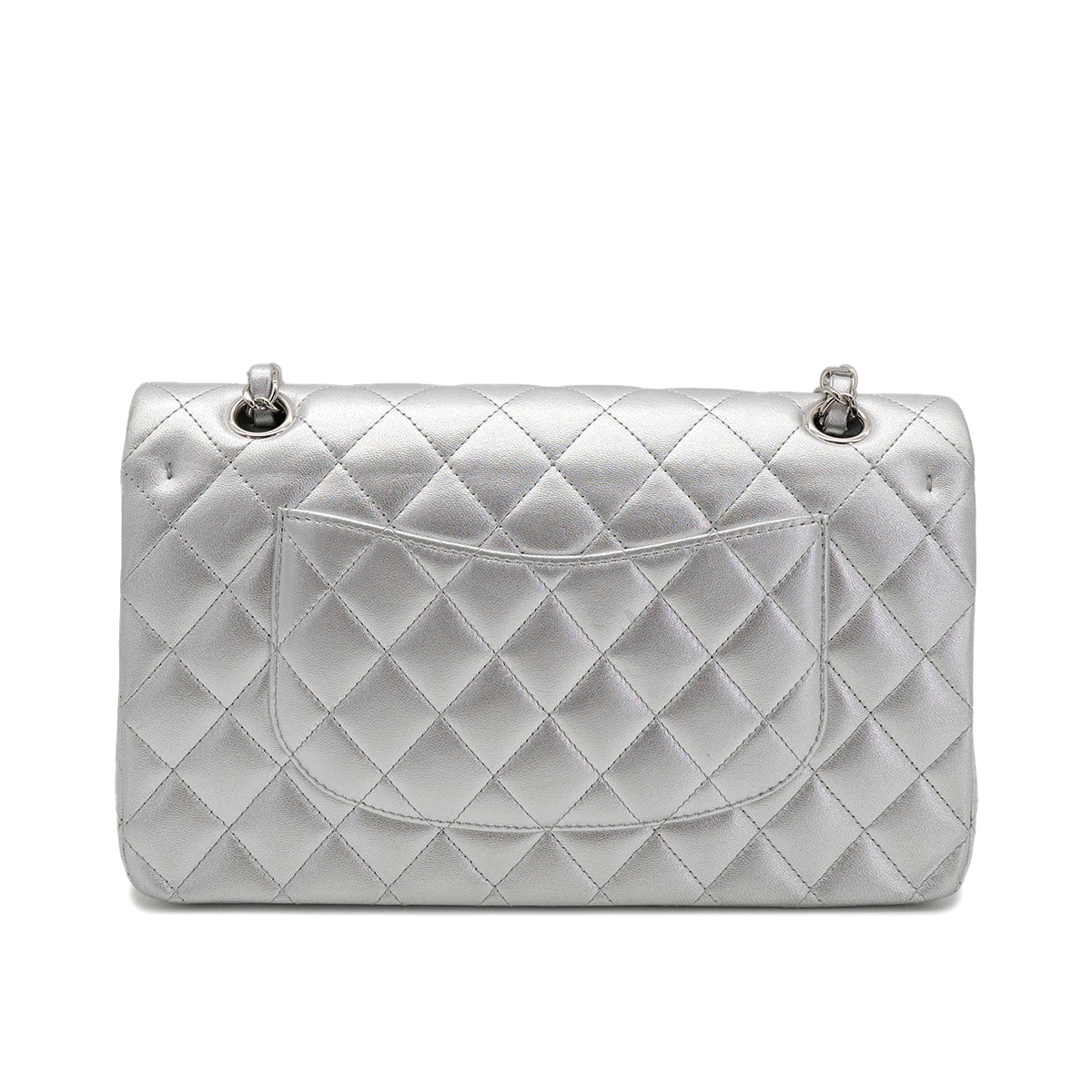 CHANEL CLASSIC FLAP MEDIUM CHAIN SHOULDER BAG SILVER LAMB SKIN 90301104