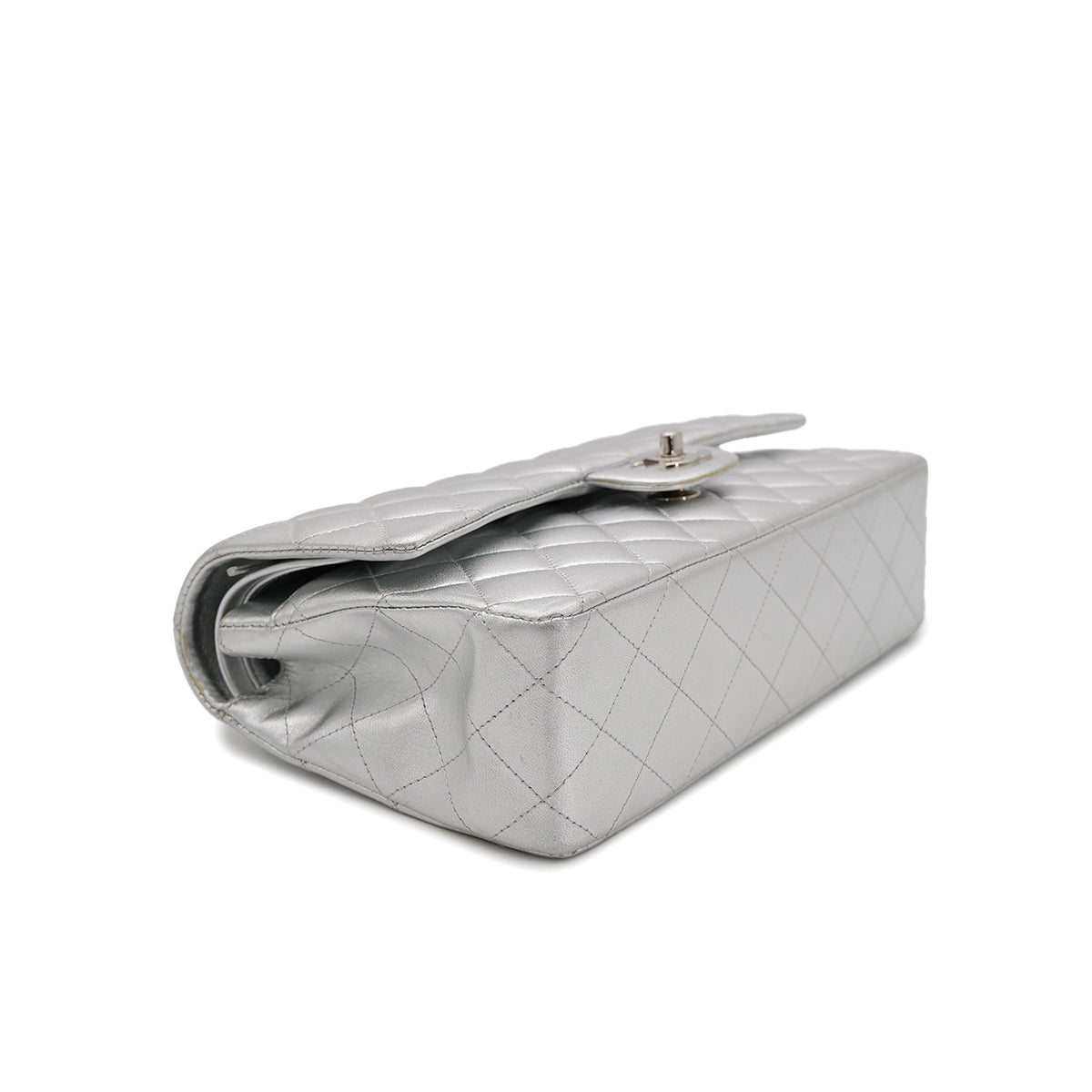 CHANEL CLASSIC FLAP MEDIUM CHAIN SHOULDER BAG SILVER LAMB SKIN 90301104