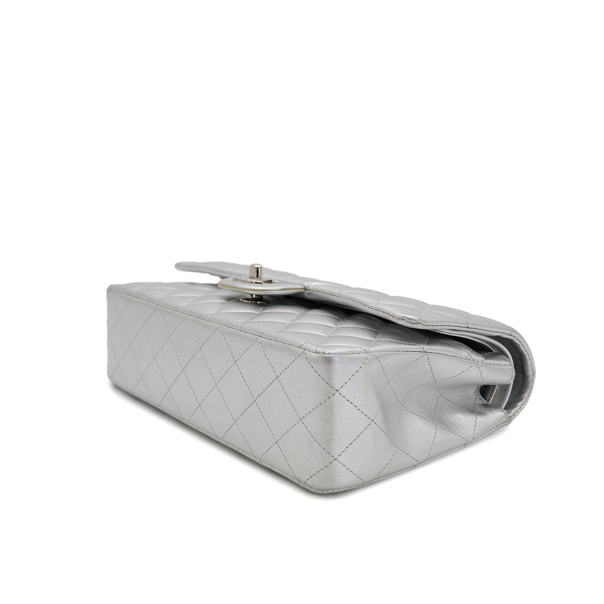 CHANEL CLASSIC FLAP MEDIUM CHAIN SHOULDER BAG SILVER LAMB SKIN 90301104